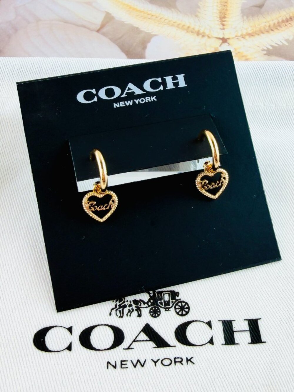 Coach Signature Heart Charm Huggie gold earrings